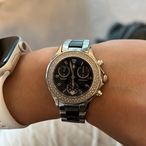 Authentic Michele Ladies Tahitian Black Ceramic Chronograph Watch MWW12C000004